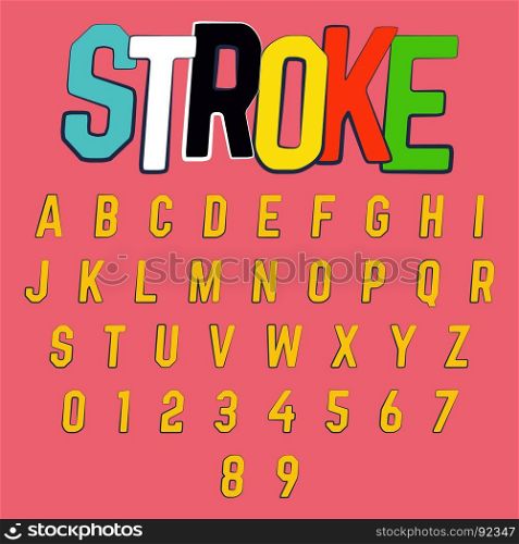 Alphabet font template. Alphabet font template. Set of letters and numbers stroke design. Vector illustration.