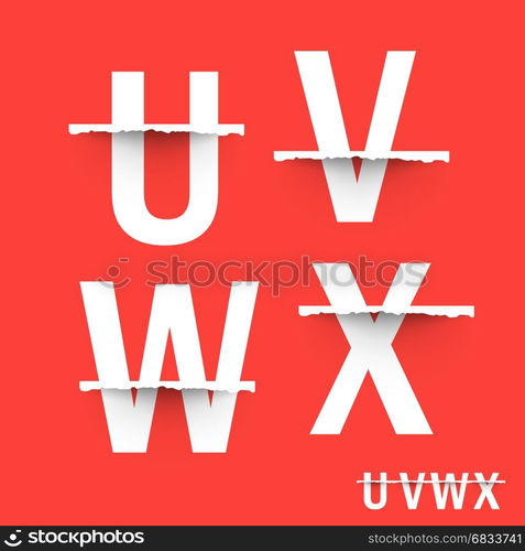 Alphabet font template. Alphabet font template. Set of letters U, V, W, X logo or icon. Vector illustration.