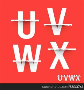 Alphabet font template. Alphabet font template. Set of letters U, V, W, X logo or icon. Vector illustration.