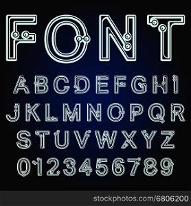 Alphabet font template. Decorative letters and numbers connection dots design. Vector illustration.. Dots font alphabet