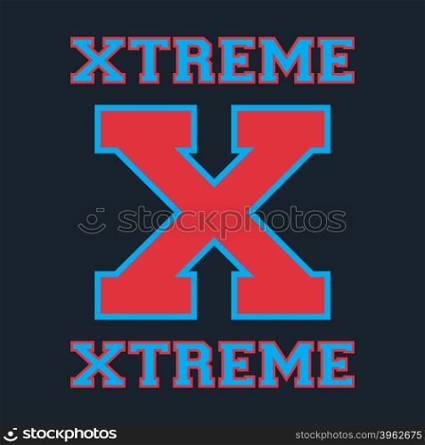 Alphabet font template. Letter X. T-shirt print design. Printing and stamp, badge applique label t-shirts, jeans, casual wear. Vector illustration
