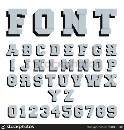 Alphabet font template. Letters and numbers paper design. Vector illustration.. Paper font alphabet