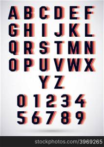 Alphabet font template. Letters and numbers. Vector illustration. Alphabet triple font