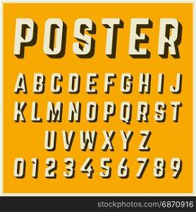 Alphabet font template. Letters and numbers vintage poster design. Vector illustration.. Alphabet font template vintage poster design