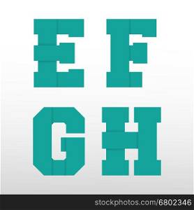 Alphabet font template, origami paper design. Set of letters E, F, G, H logo or icon. Vector illustration.
