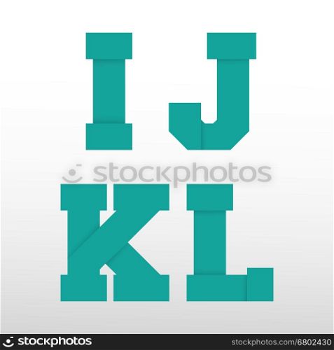 Alphabet font template, origami paper design. Set of letters I, J, K, L logo or icon. Vector illustration.