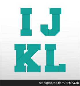Alphabet font template, origami paper design. Set of letters I, J, K, L logo or icon. Vector illustration.