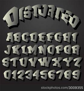 Alphabet font template. Set of letters and numbers distorted design. Vector illustration.. Alphabet font distorted design