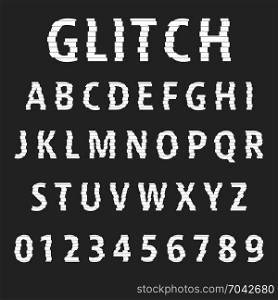 Alphabet font template. Set of letters and numbers glitch effect design. Vector illustration.. Set of letters and numbers glitch effect design