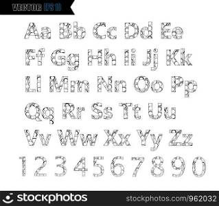 Alphabet font template. Set of letters and numbers line design. Vector illustration.. Alphabet font template. Set of letters and numbers line design. Vector illustration