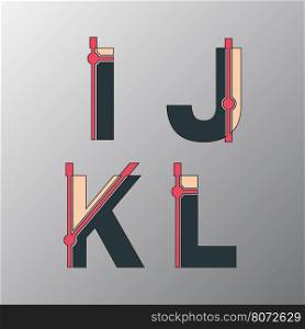 Alphabet font template. Set of letters I, J, K, L logo or icon. Vector illustration