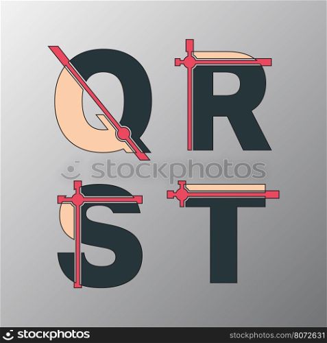 Alphabet font template. Set of letters Q, R, S, T logo or icon. Vector illustration