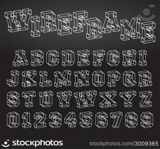 Alphabet font wireframe design. Alphabet font template. Set of letters and numbers wireframe design. Vector illustration.