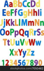 alphabet. fun colorful alphabet letters and numbers vector illustration