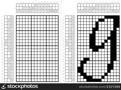 Alphabet G Lowercase Nonogram Pixel Art, Character G, Language Letter Graphemes Symbol Vector Art Illustration, Logic Puzzle Game Griddlers, Pic-A-Pix, Picture Paint By Numbers, Picross