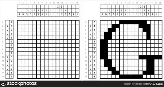 Alphabet G Nonogram Pixel Art, Character G, Language Letter Graphemes Symbol Vector Art Illustration, Logic Puzzle Game Griddlers, Pic-A-Pix, Picture Paint By Numbers, Picross