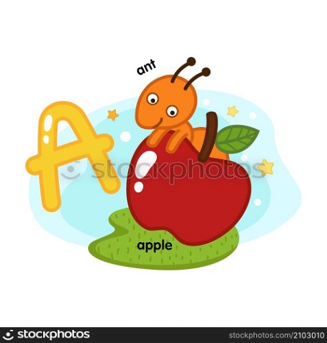 Alphabet Isolated Letter A-ant-apple illustration,vector