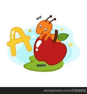 Alphabet Isolated Letter A-ant-apple illustration,vector