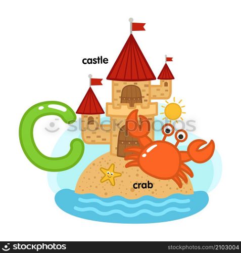 Alphabet Isolated Letter C-castle-crab illustration,vector