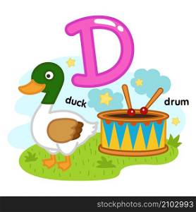 Alphabet Isolated Letter D-duck-drum illustration,vector