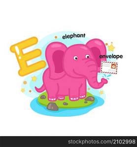 Alphabet Isolated Letter E-elephant-envelope illustration,vector
