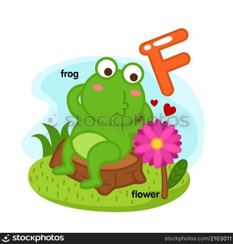Alphabet Isolated Letter F-frog-flower illustration,vector