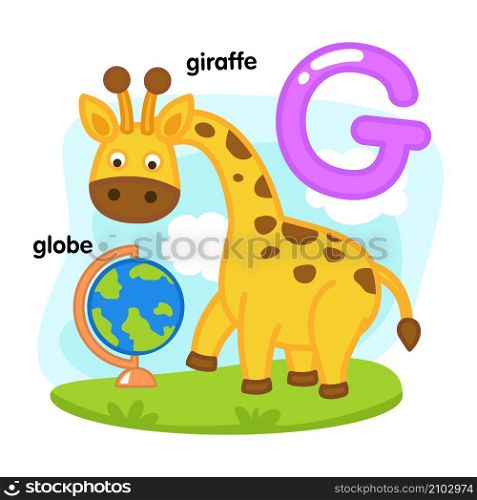 Alphabet Isolated Letter G-giraffe-globe illustration,vector