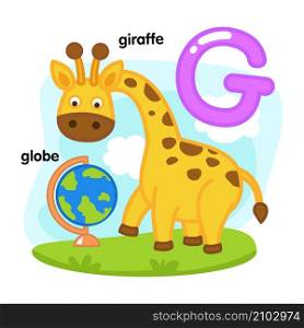 Alphabet Isolated Letter G-giraffe-globe illustration,vector