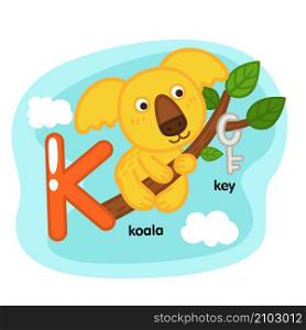 Alphabet Isolated Letter K-koala-key illustration,vector
