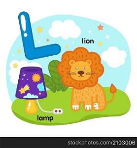 Alphabet Isolated Letter L-lamp-lion illustration,vector