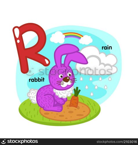 Alphabet Isolated Letter R-rabbit-rain illustration,vector