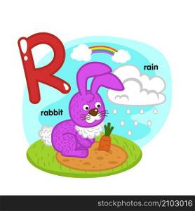 Alphabet Isolated Letter R-rabbit-rain illustration,vector