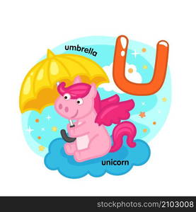 Alphabet Isolated Letter U-unicorn-umbrella illustration,vector