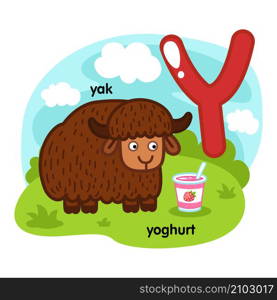 Alphabet Isolated Letter Y-yak-yoghurt illustration,vector