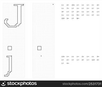 Alphabet J Graphic Dictation Drawing, Character A, Language Letter Graphemes Symbol Vector Art Illustration, Drawing By Cells