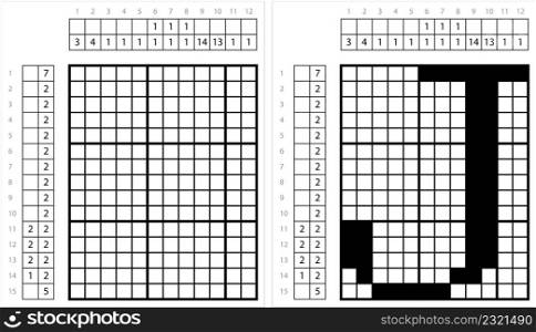 Alphabet J Nonogram Pixel Art, Character J, Language Letter Graphemes Symbol Vector Art Illustration, Logic Puzzle Game Griddlers, Pic-A-Pix, Picture Paint By Numbers, Picross