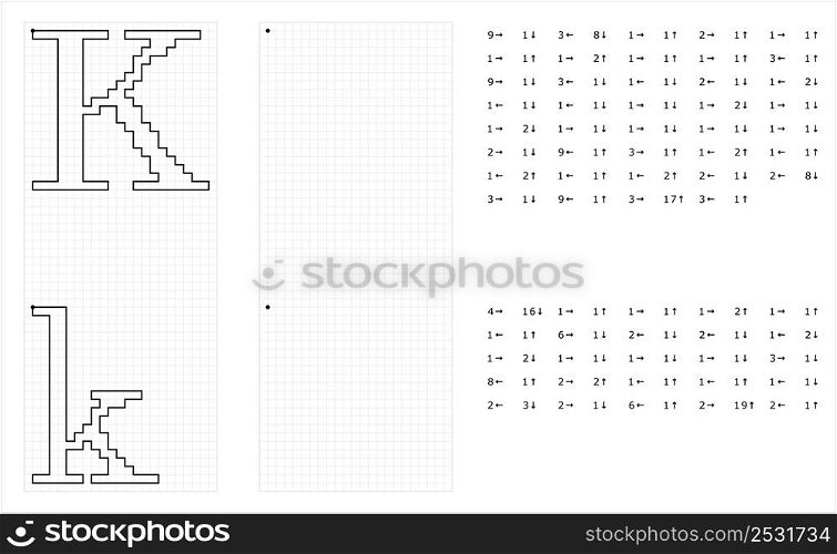 Alphabet K Graphic Dictation Drawing, Character A, Language Letter Graphemes Symbol Vector Art Illustration, Drawing By Cells