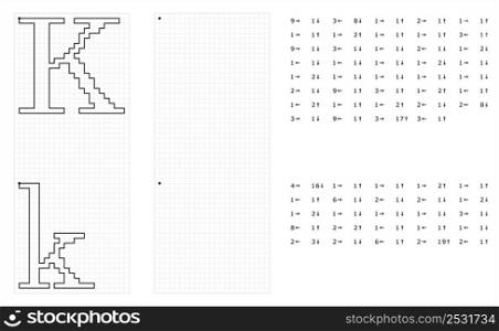 Alphabet K Graphic Dictation Drawing, Character A, Language Letter Graphemes Symbol Vector Art Illustration, Drawing By Cells