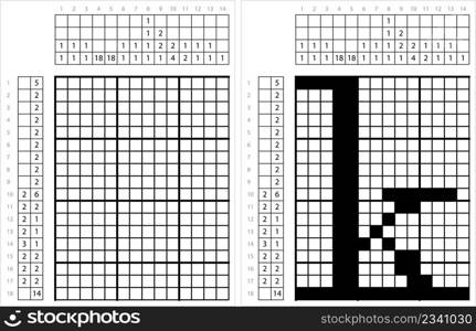 Alphabet k Lowercase Nonogram Pixel Art, Character k, Language Letter Graphemes Symbol Vector Art Illustration, Logic Puzzle Game Griddlers, Pic-A-Pix, Picture Paint By Numbers, Picross