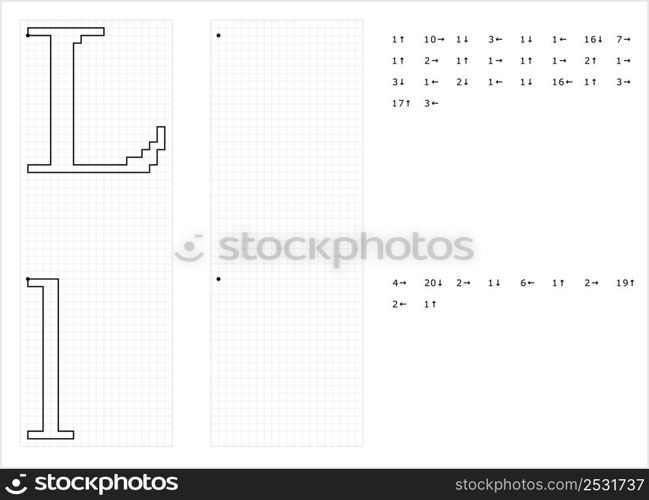 Alphabet L Graphic Dictation Drawing, Character A, Language Letter Graphemes Symbol Vector Art Illustration, Drawing By Cells