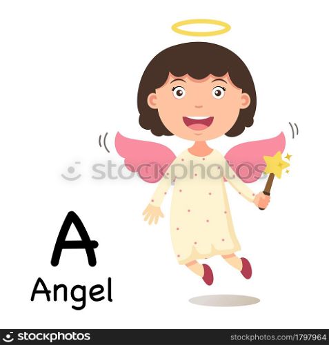 Alphabet Letter A-angel,vector illustration