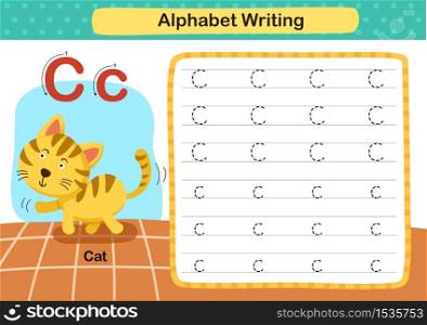 Alphabet Letter C-Cat exercise with cartoon vocabulary illustration, vector