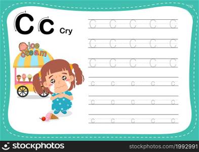 Alphabet Letter C - Cry exercise with cut girl vocabulary illustration, vector