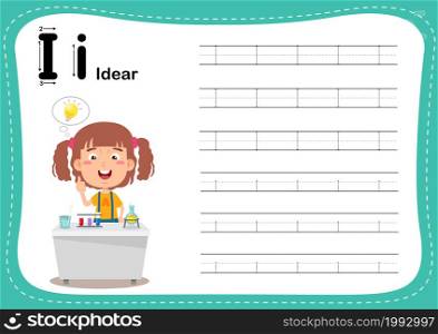 Alphabet Letter I - Idear exercise with cut girl vocabulary illustration, vector