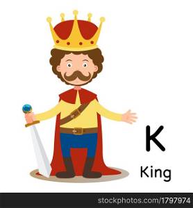 Alphabet Letter K-king,vector illustration