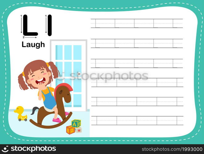 Alphabet Letter L - Laugh exercise with cut girl vocabulary illustration, vector