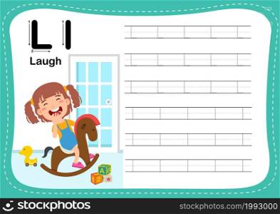 Alphabet Letter L - Laugh exercise with cut girl vocabulary illustration, vector