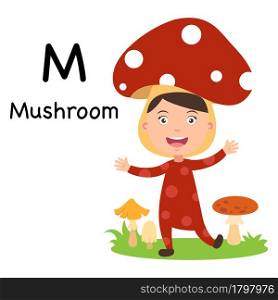 Alphabet Letter M-mushroom,vector illustration