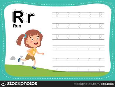 Alphabet Letter R - Run exercise with cut girl vocabulary illustration, vector
