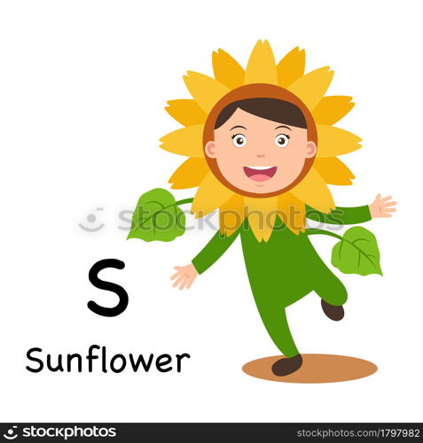 Alphabet Letter S-sunflower,vector illustration